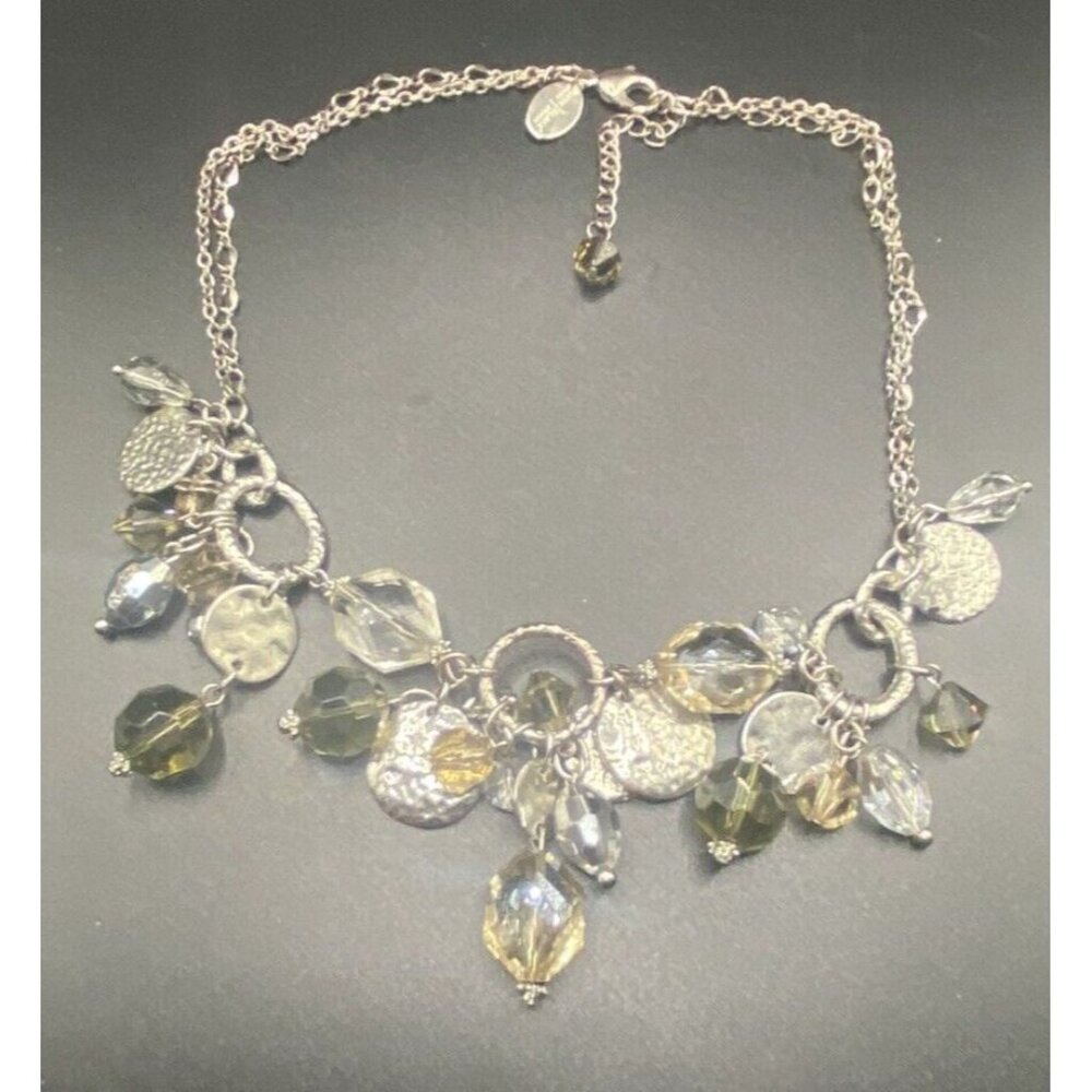 Signed White House Black Market Necklace SilverTone Smoky Clear Disc Crystal 15" - Picture 5 of 7